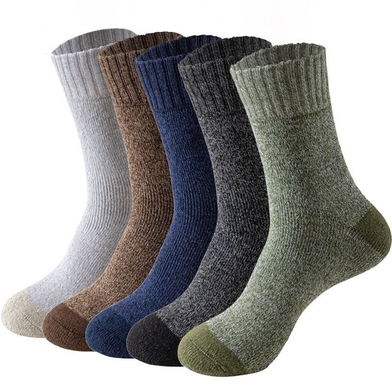 Socks - Thick - Warm - 5 pairs - Men's - Winter - Mid-calf socks - Outdoor hiking socks - Terry sole socks