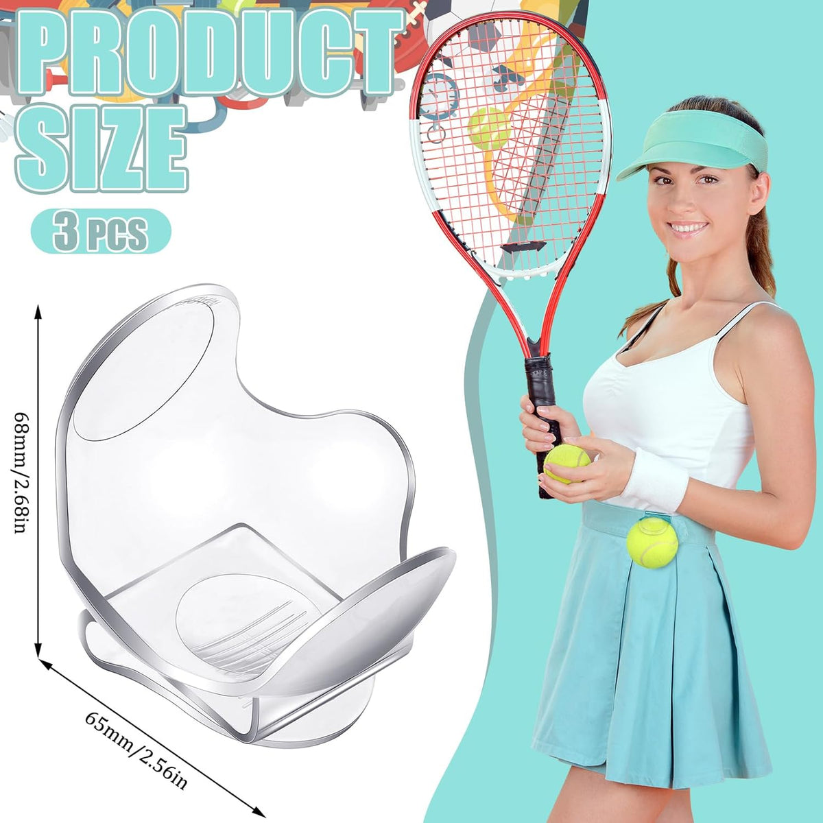 Tennisclips - 3 pack - Clear - Tennis size clip - Tennis shoulder - With clip - Tennis training - Training and competition