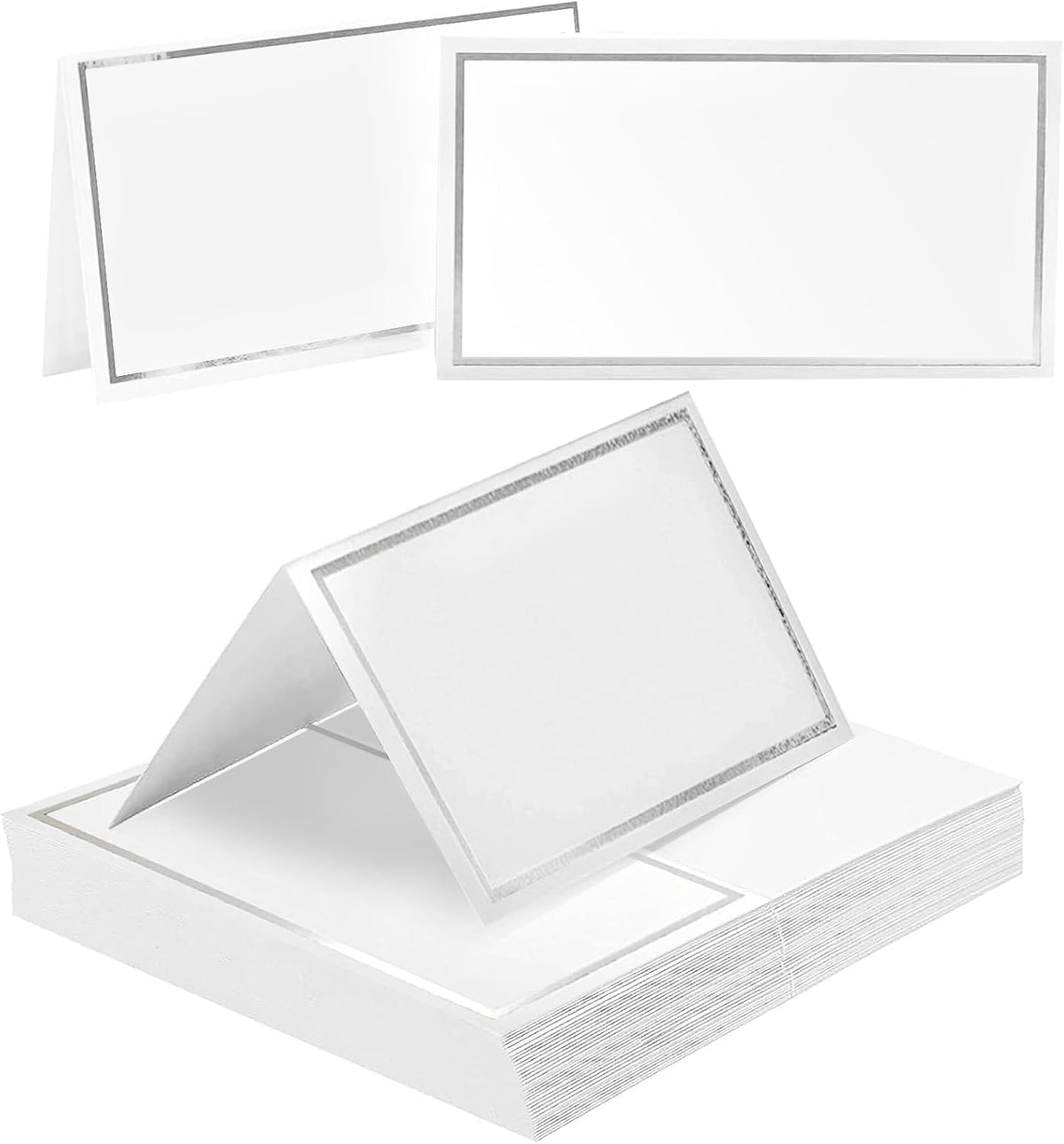 50 silver-edged table decorations reception seating place cards - rectangular plate cards for wedding dinner
