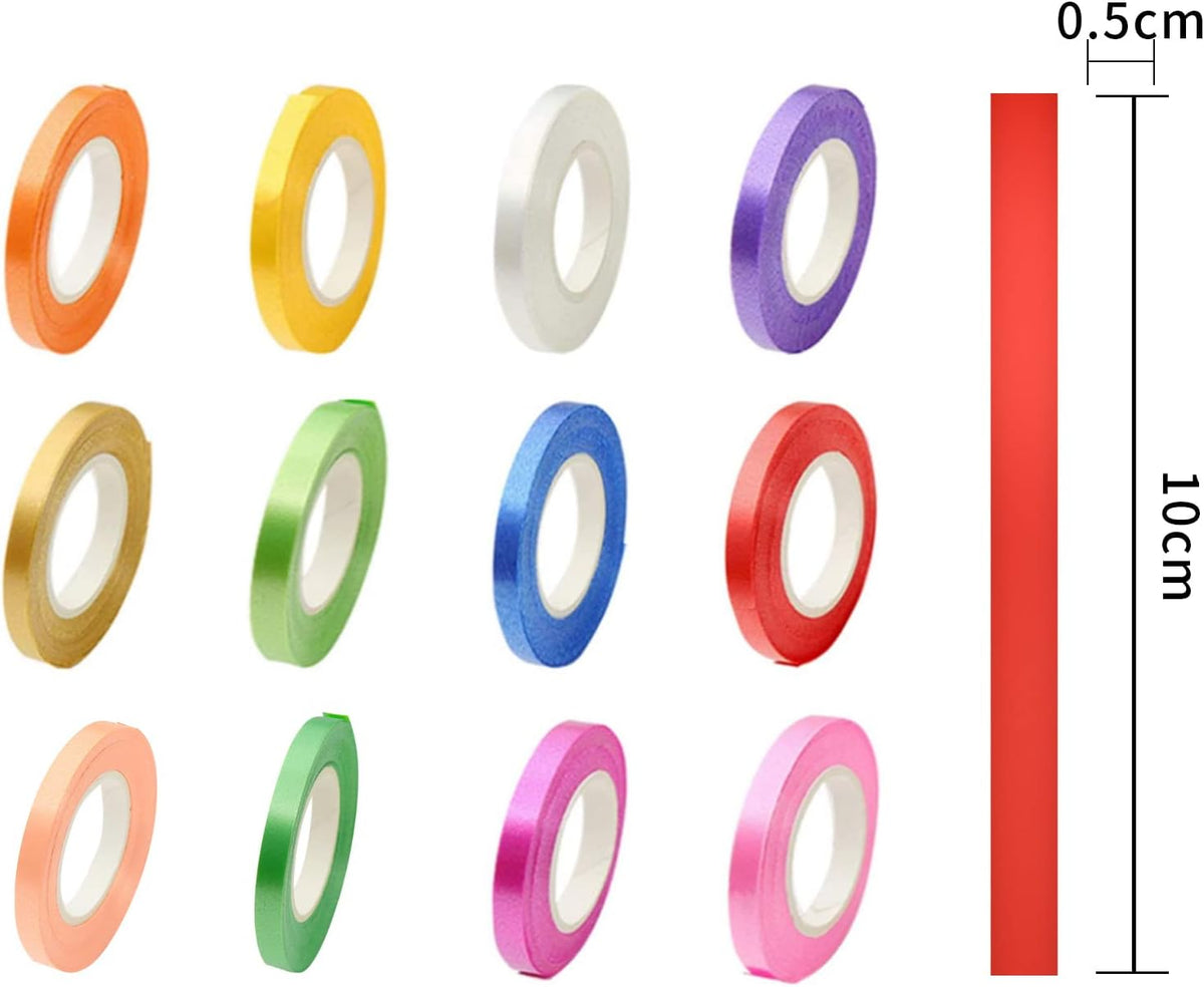 Set of 5mm wide curly ribbon, 12 rolls of balloon curly ribbon, 12 colours curly balloon string, wrapping paper, ribbon, string, party ribbon, wedding, DIY, holiday crafts (10m/roll)