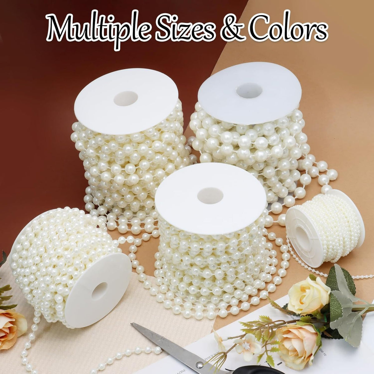 Biaungdo 8mm Millet Beads Faux Pearl Roll Strand, 10 Meters / 33 Feets Ivory Crafts String Faux Pearl Garland for Wedding Centerpieces, Christmas Tree, Party & Floral Decorations DIY
