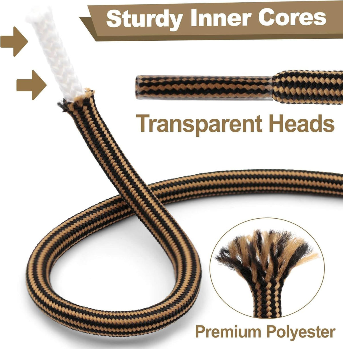 Work Shoe Laces or Boots, 2 Pair Hiking Heavy Duty Boot Laces, Durable Round Shoelaces Strings