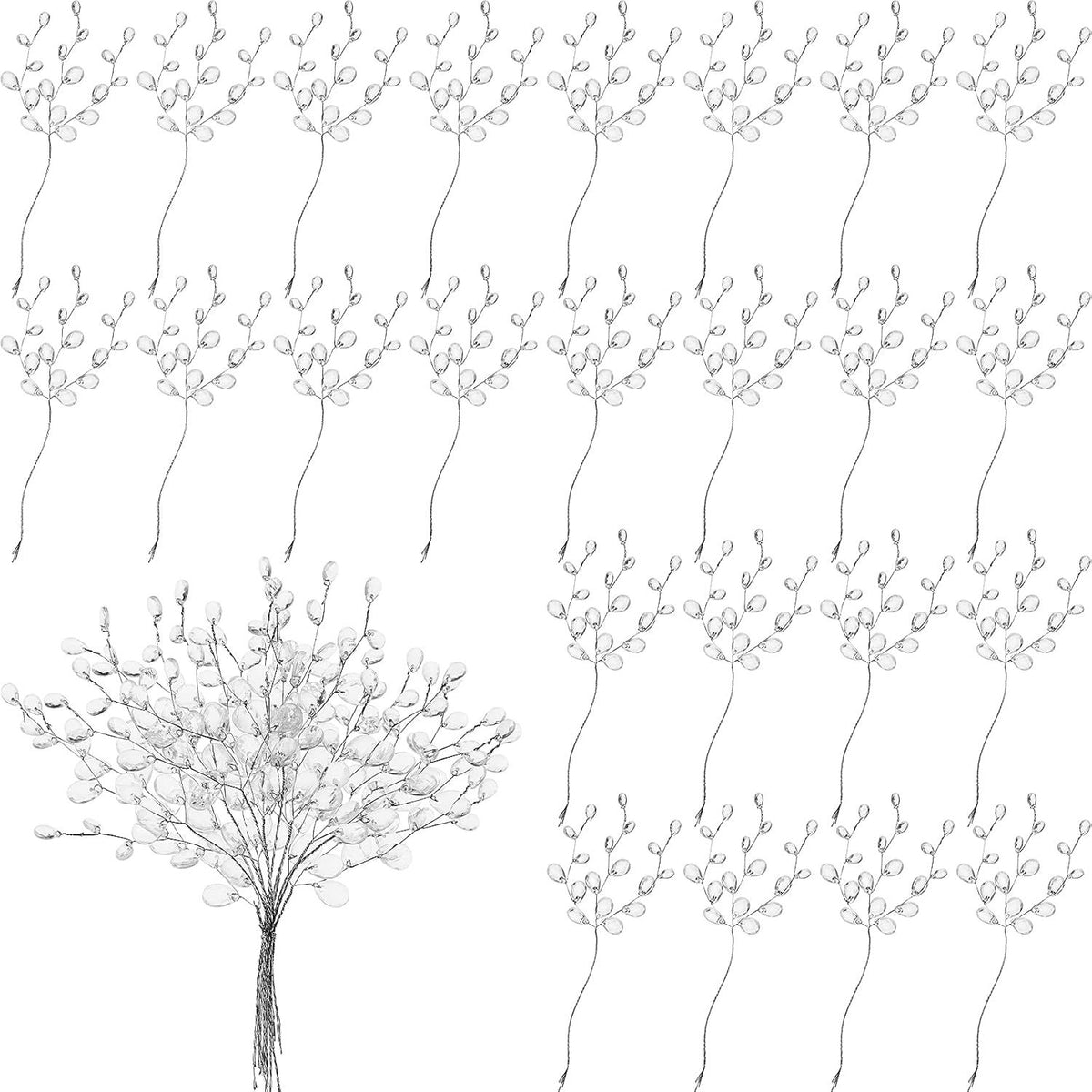 60 Pieces Artiicial Bouquets with Acrylic Bead Drop Crystal lower Stem Branches Beaded String Bridal Picks, Decoration or Wedding DIY Crats