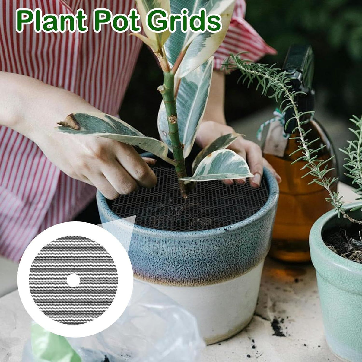 Plant Pot Cover Soil Blocker Mesh Mat Plant Protector from Cats Indoor Animals Flexible Cuttable Plant Covers with Pins Breathable Garden Plant Cover for Digging Spills 6 Pack 30cm