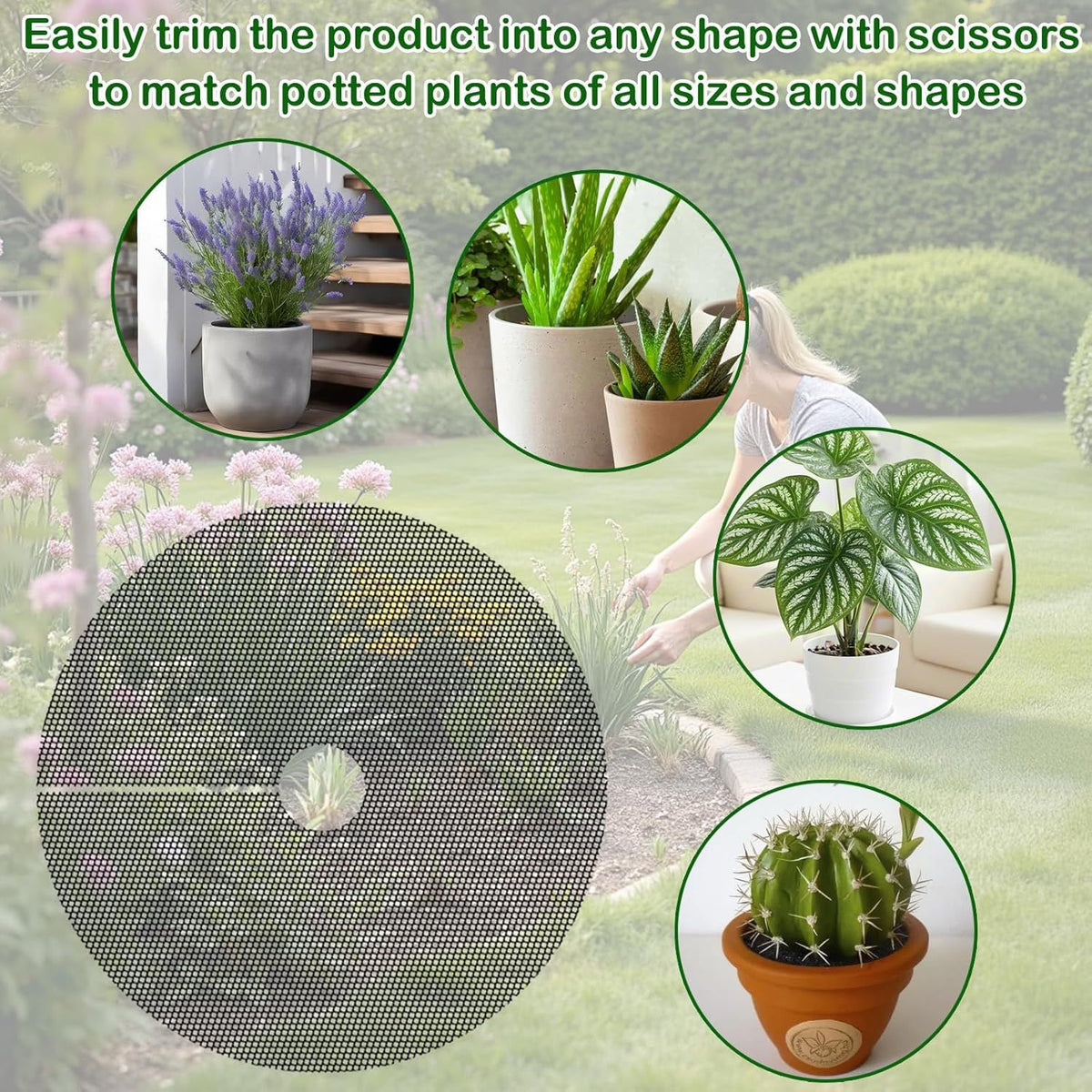 Plant Pot Cover Soil Blocker Mesh Mat Plant Protector from Cats Indoor Animals Flexible Cuttable Plant Covers with Pins Breathable Garden Plant Cover for Digging Spills 6 Pack 30cm