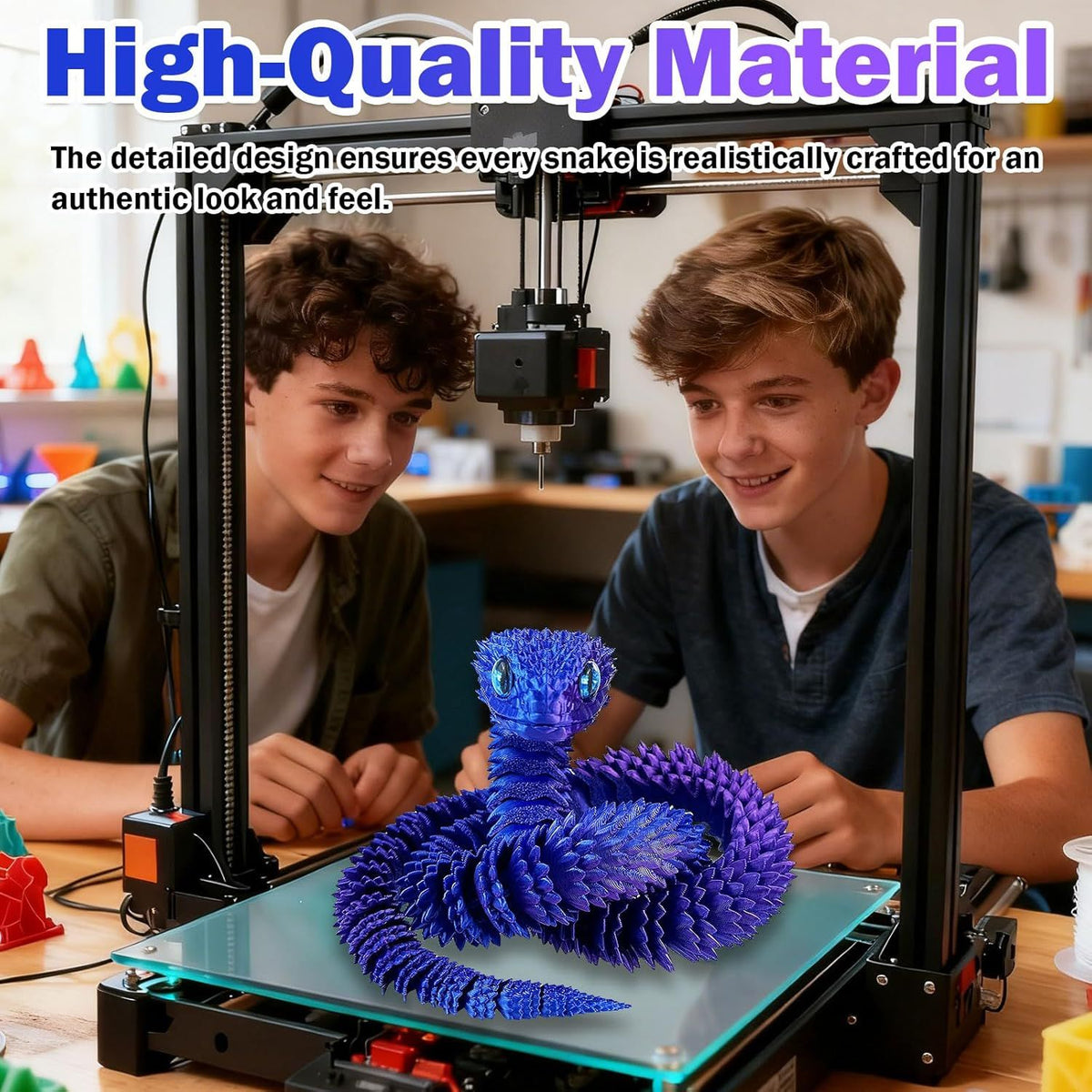 30 Inch 3D Printed Animals Snake, Surprise Mystery Fidget Anaconda Toy, Fake Python Statue with Realistic Eyes,3-D Print Articulated Viper Cobra Collectible for Home Office (LSZ)