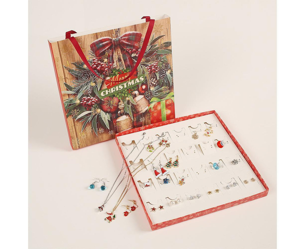 Christmas Necklace Stud Earrings Countdown Calendar