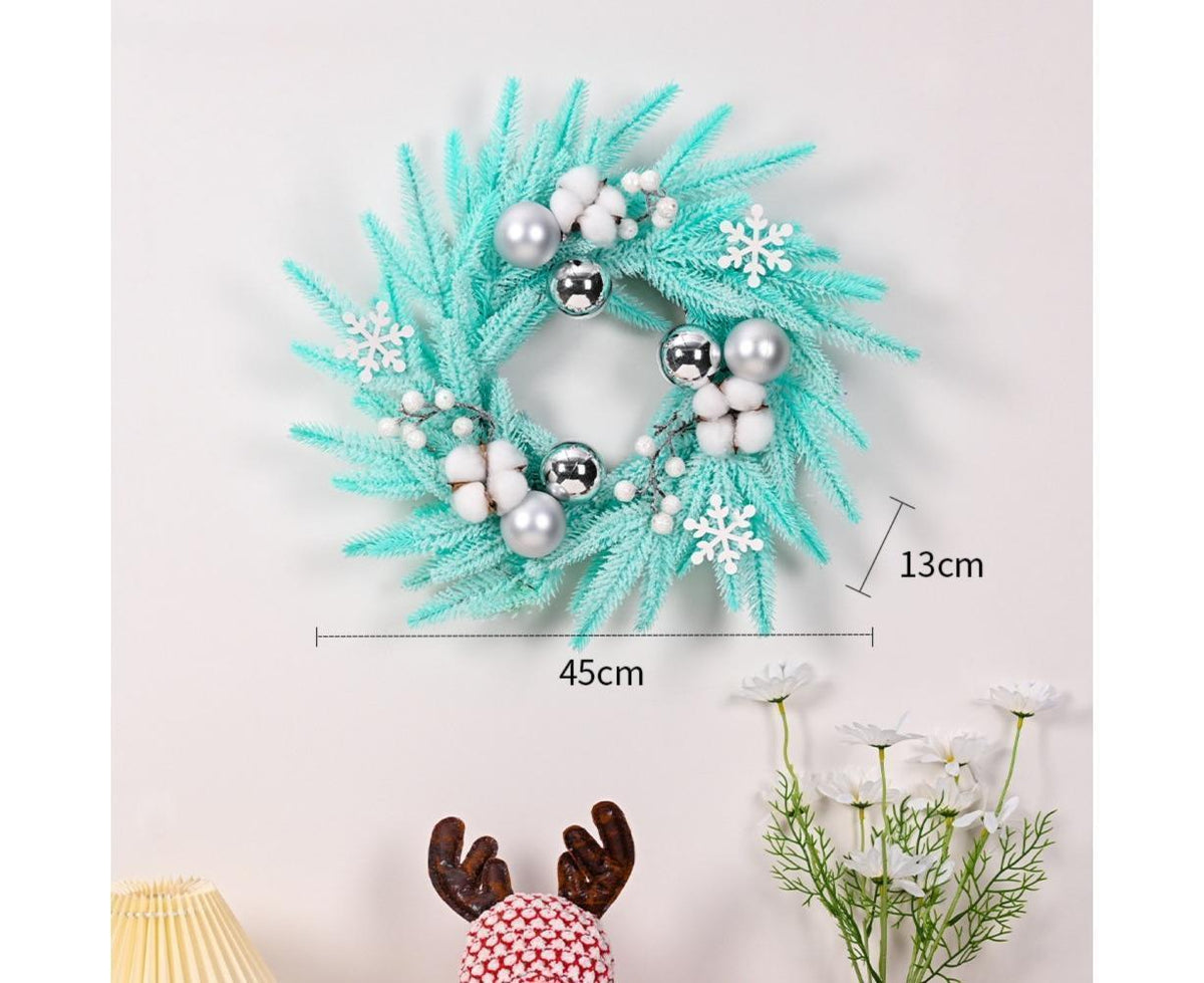 Christmas Ball Wreath Xmas Wreaths Ornaments Glitter Thicken Shatterproof Garland Decoration for Door Wall Mantel Decor - Blue