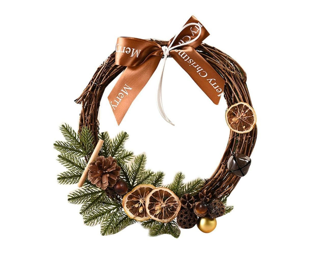 Farmhouse Wreath Boho Wreath, Artificial Pine & Golden Bell Wreath, Tree Hanging Garland Holiday Wreath