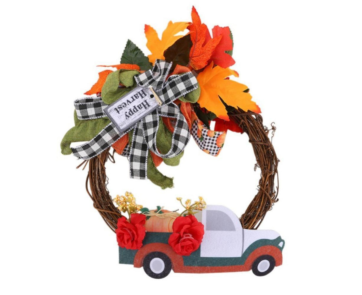 Red Truck Christmas Wreath Fall Eucalyptus Christmas Door Wreath Truck Autumn Wreath Decorations Window Front Door Decoration Wall Hanging Sign