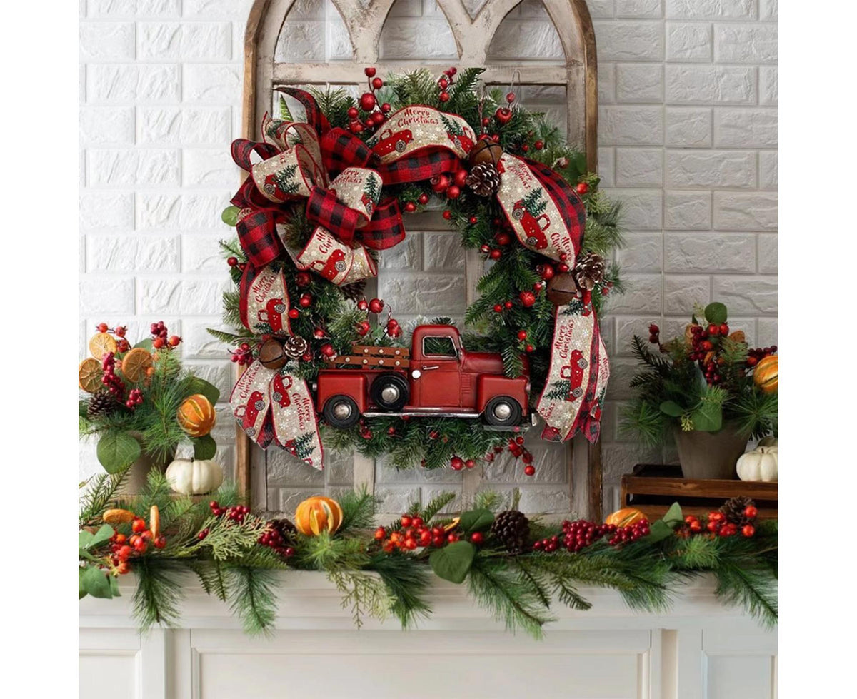 45cm Christmas Wreath, Vintage Red Truck Christmas Wreath, Christmas Decoration, Fall Wreaths