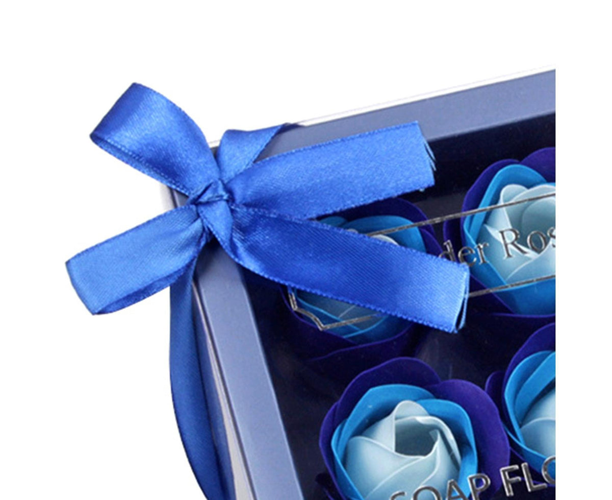 1 Box Soap Rose Flower Charming Vivid Nice-Smelling Colorfast Soap Flower Gift Box for Valentine's Day - Blue