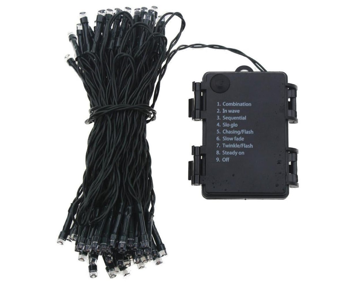 10M100LED Battery Operated Christmas String Lights with 8 Modes - White