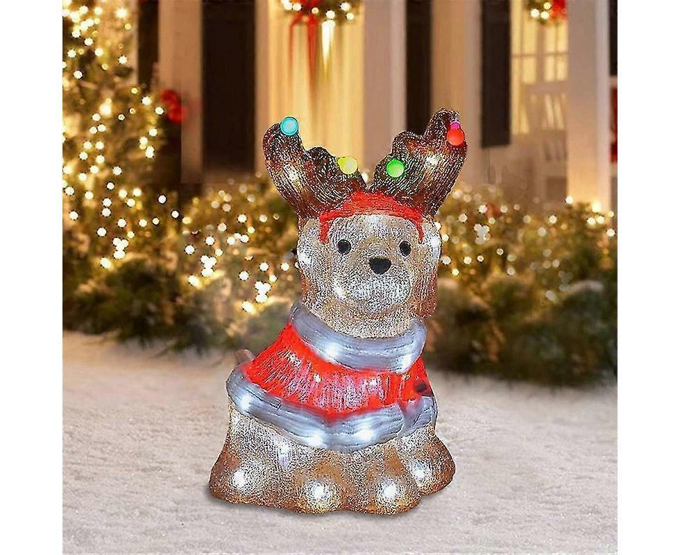 2D Christmas Dog With Led Lights Yard Decoration With Acrylic Garden Stake