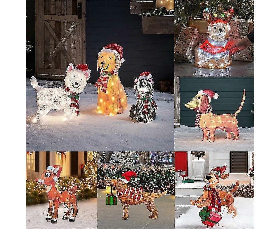2D Christmas Dog With Led Lights Yard Decoration With Acrylic Garden Stake