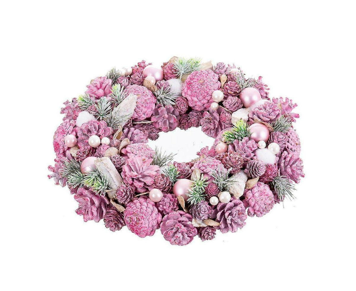 Advent wreathe pink multicolour plastic foam 34 x 34 x 8.5cm