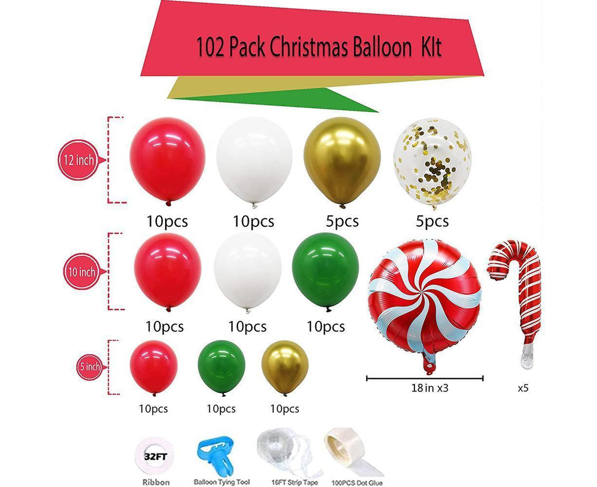 Christmas Balloons Garland Arch Kit - Red Green Gold Confetti Candy Balloons for Xmas Party Decor Variant Size Value 102pcs