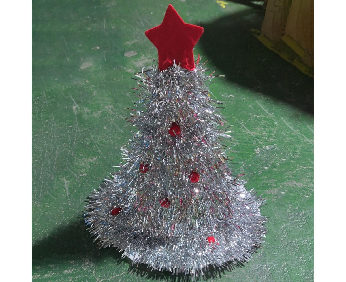 Green Ribbon Hat with Plush Small Ball Star Cap Top Xmas Dress Up Cloth Xmas Performance Wear Hat for Christmas - Silver