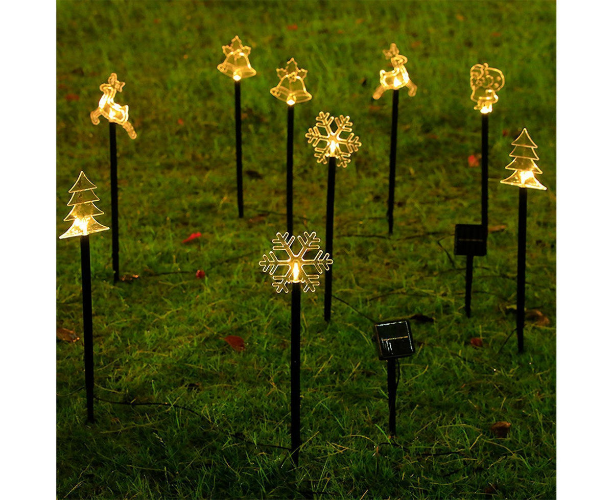Solar Christmas Garden Stake Lights, 5-point Star, Snowflake, Tree Bell, Reindeer LED Outdoor Decorative Lights