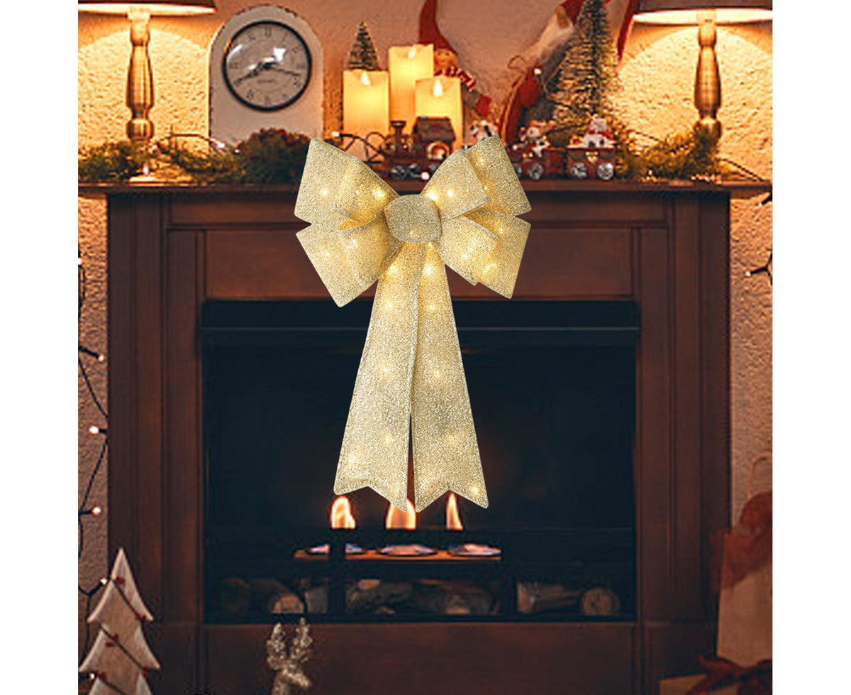 Xmas Tree Wreath Bow Pendant for Party-Golden