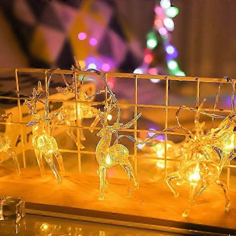 Christmas Reindeer LED String Lights, Battery Powered Warm White, 10 LEDs
