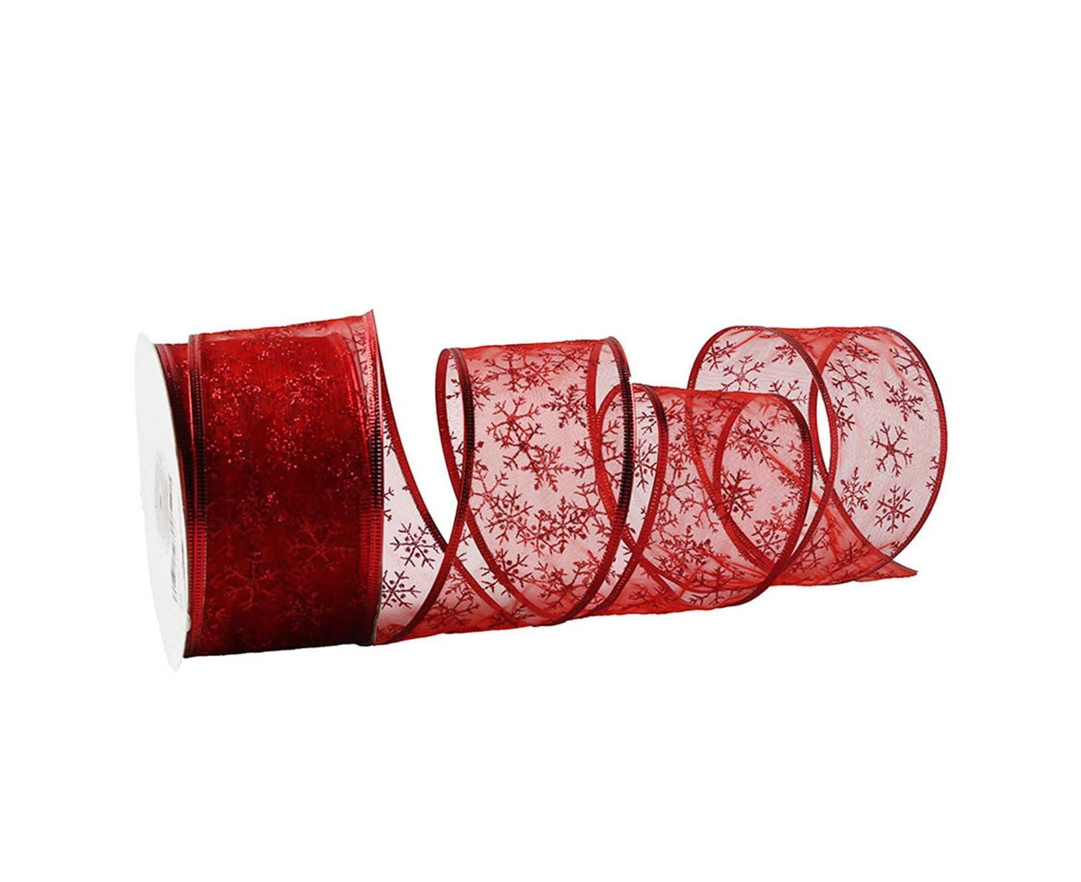 Snowflake Glitter Ribbon-Bright Red