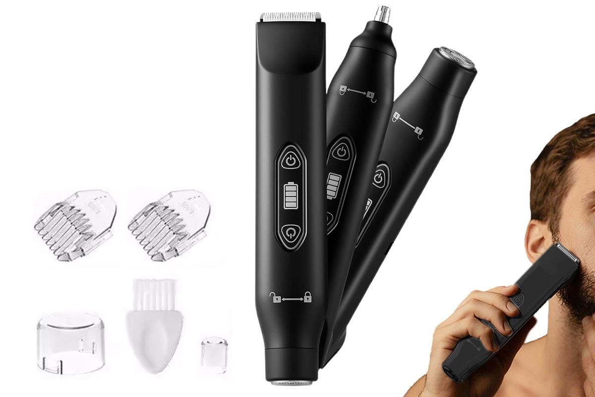 3-in-1 Electric Shaver Nose Hair Trimmer for Face Body Bikini Underarm and Legs - Black