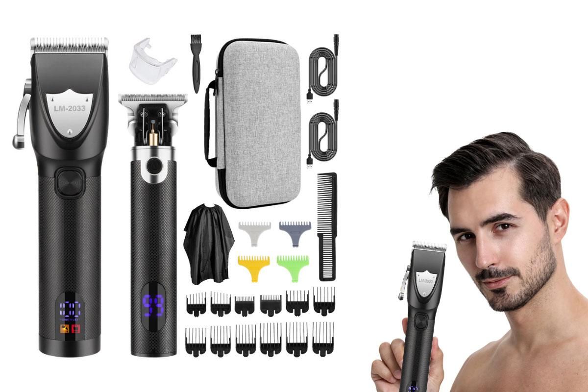 Cordless Hair Clippers for Men Trimmers Set and Barber Clippers for Haircut Beard Trimmer Kit with LCD Display Rechargeable -Black