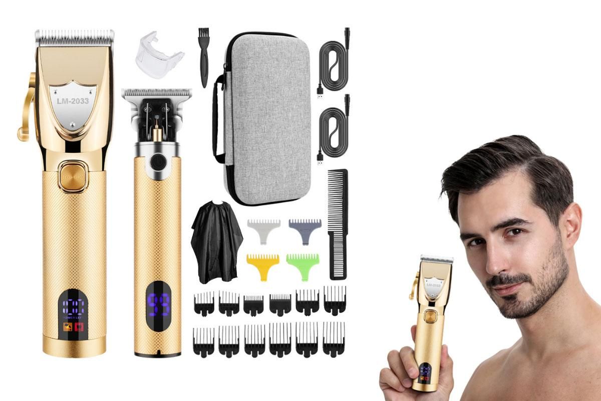 Cordless Hair Clippers for Men Trimmers Set and Barber Clippers for Haircut Beard Trimmer Kit with LCD Display Rechargeable -Gold