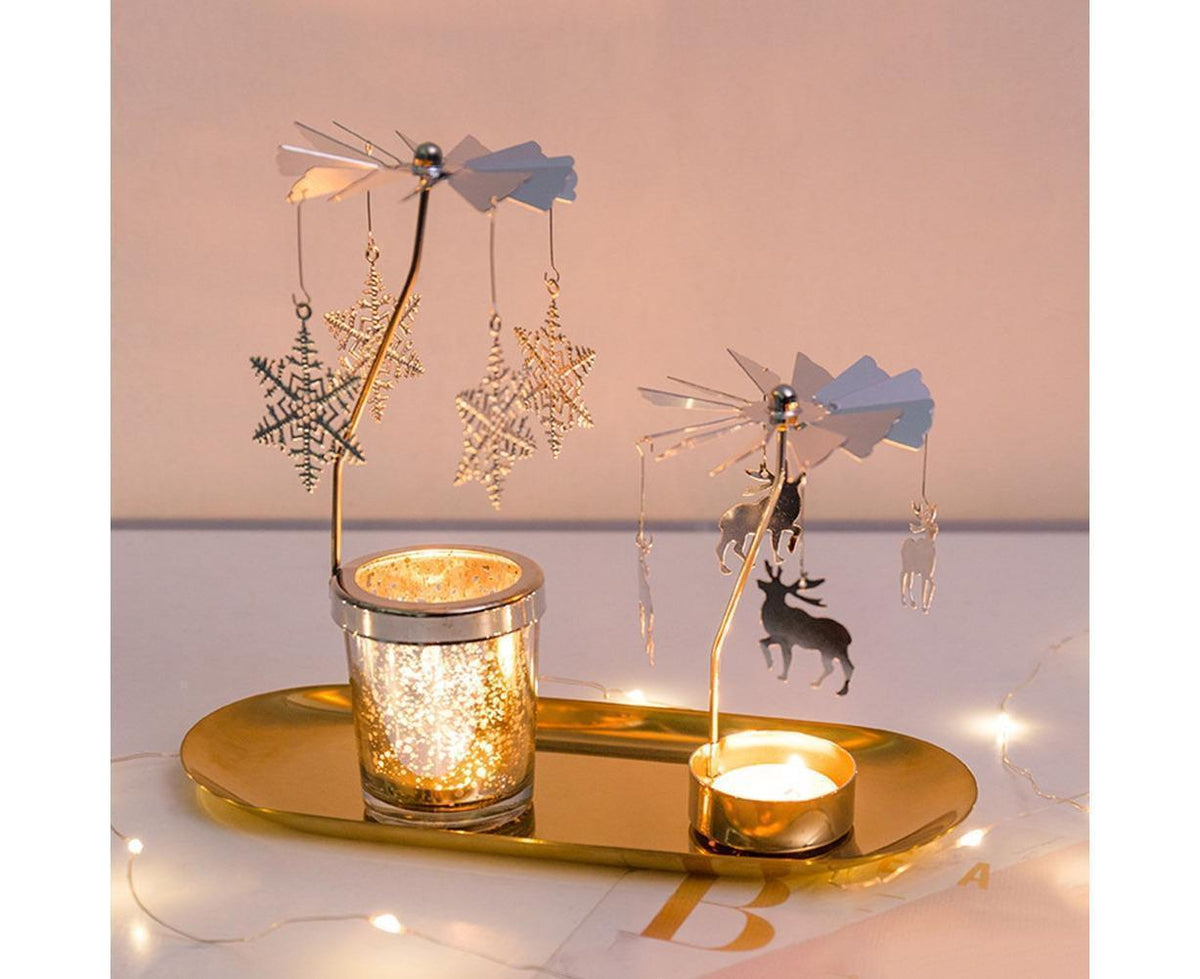 Rotating Carousel Tea Light Hanging Deer Candle Holder Candlestick Room Decor-Snowflake *