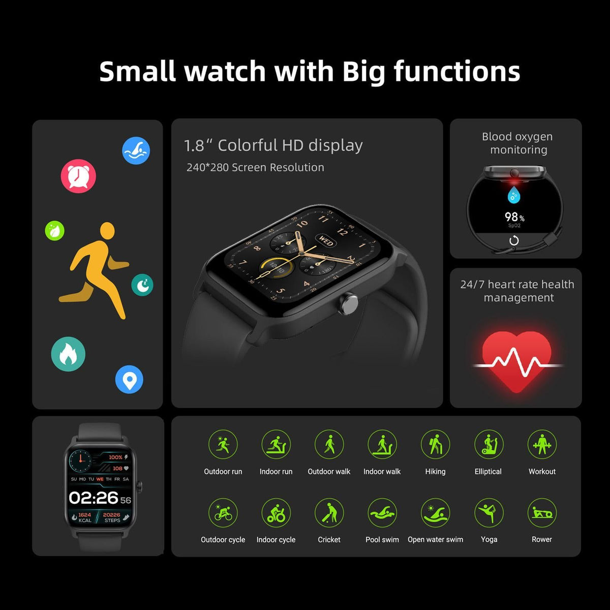 1.8inch Smart Watch IP68 BT5.3 for Android iOS with Heart Rate Monitoring Exercise Records 1pc(Pink)