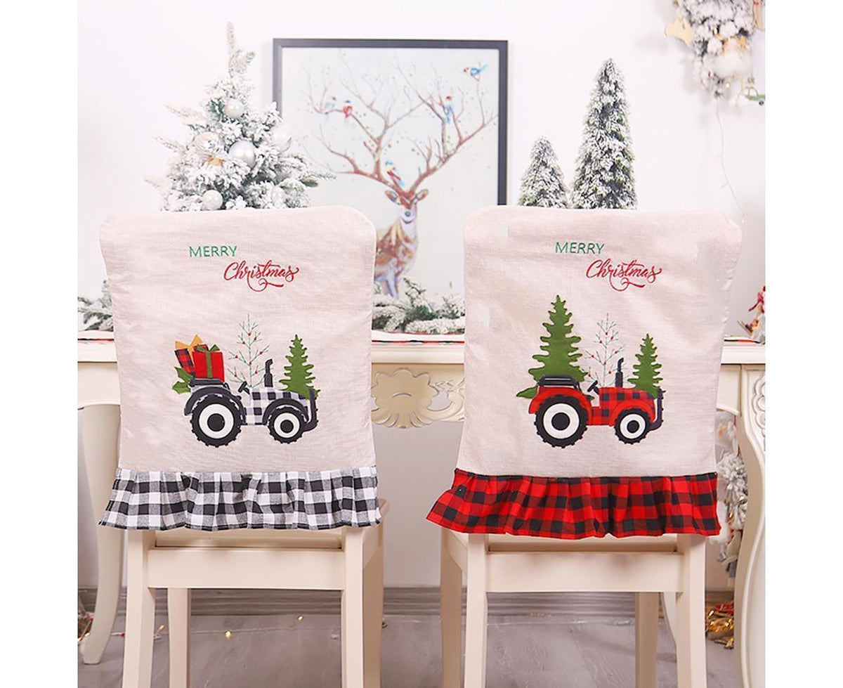 Merry Christmas Tree Car Dinner Chair Seat Cover Holiday Party Xmas Decoration-Red Black