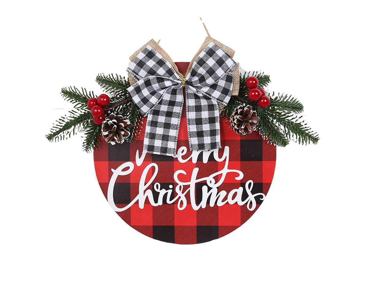 Welcome Sign Bow-knot Plaid Wooden Sign-Red