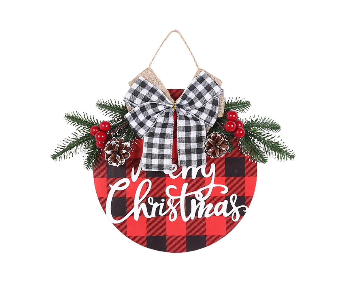 Welcome Sign Bow-knot Plaid Wooden Sign-Red