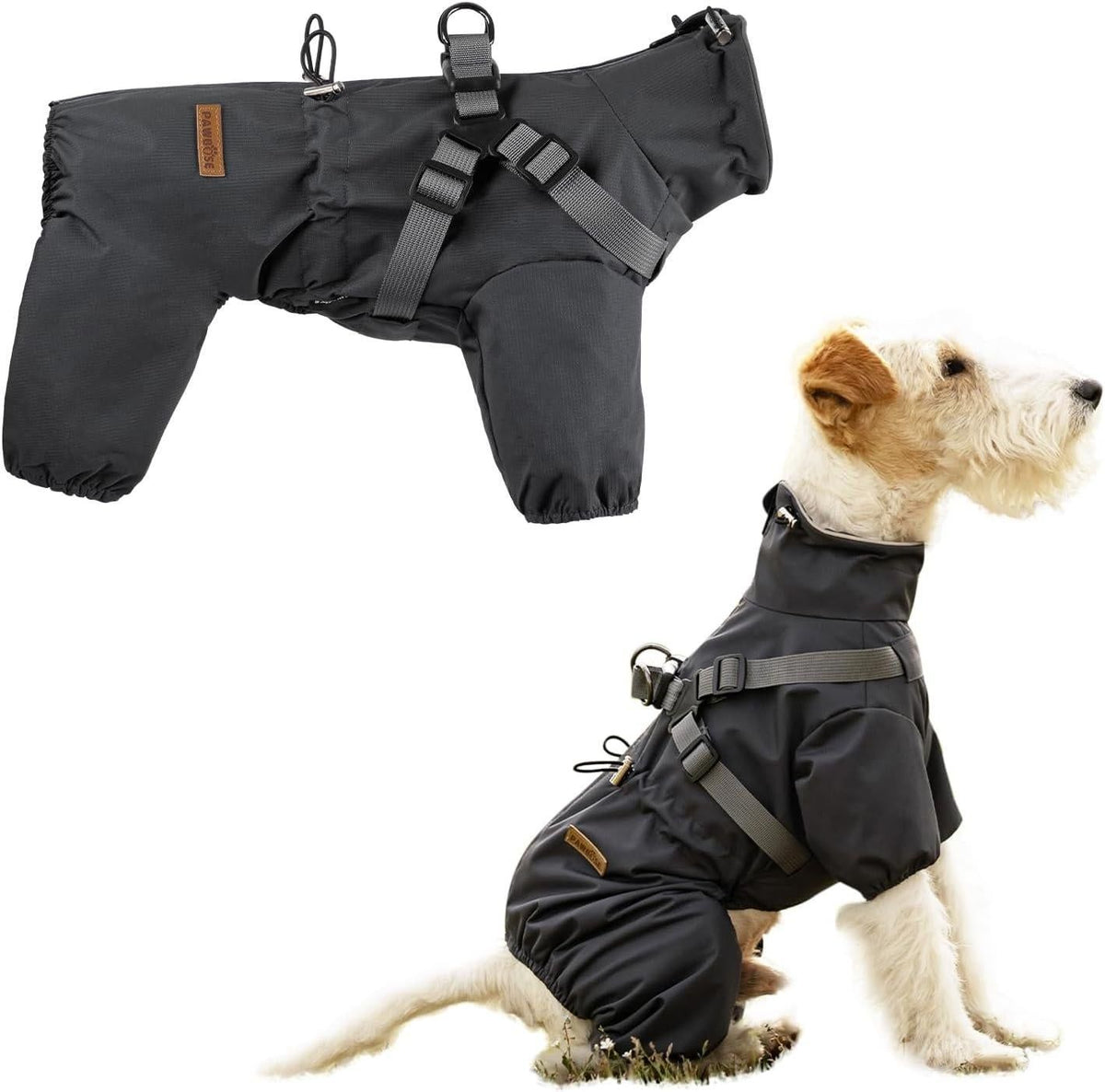Dog Raincoat Waterproof Reflective Adjustable Harness Jacket - Black 4XL
