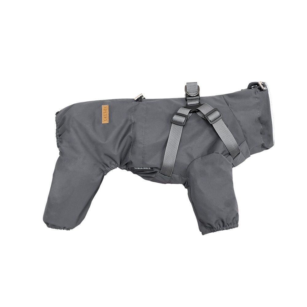 Dog Raincoat Waterproof Reflective Adjustable Harness Jacket - Dark Grey 4XL