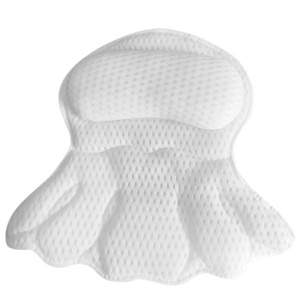 Bath Neck and Head Rest Pillow with Suction Cups - White
