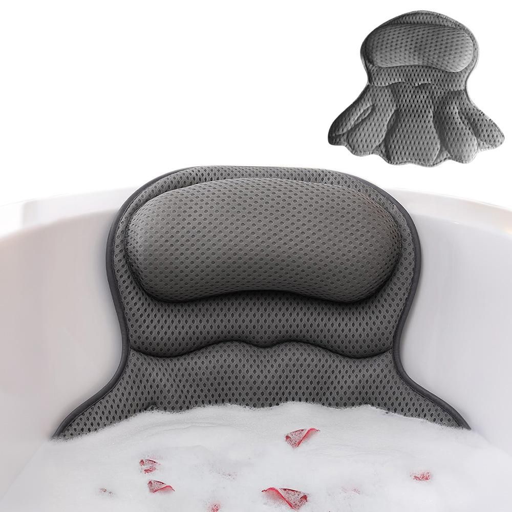 Bath Neck and Head Rest Pillow with Suction Cups - Gray