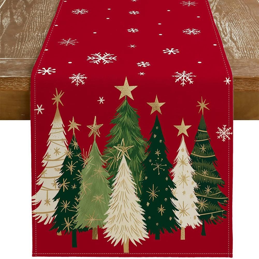Christmas Table Runner Farmhouse Table Decoration for Kitchen Dinning - Red