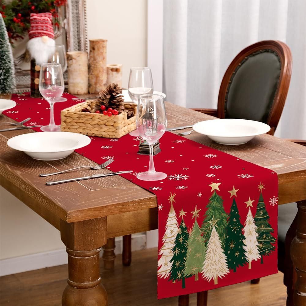 Christmas Table Runner Farmhouse Table Decoration for Kitchen Dinning - Red