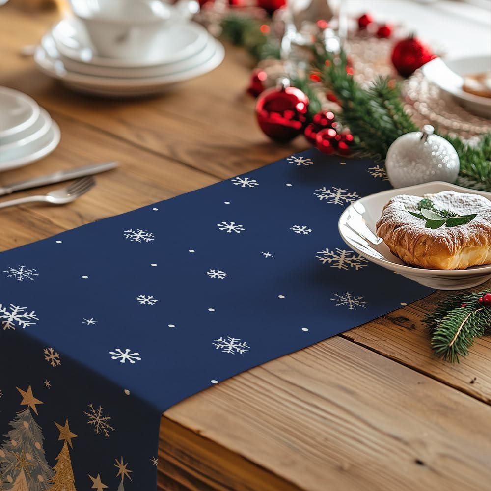 Christmas Table Runner Farmhouse Table Decoration for Kitchen Dinning - Blue