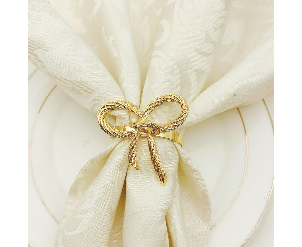 6Pcs Simple Bowknot Napkin Ring Buckle Holder Wedding Banquet Party Table Decor-Golden