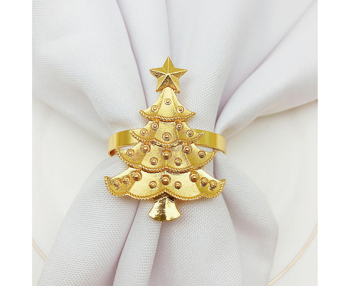 6Pcs Christmas Tree Wedding Home Xmas Party Table Decor Towel Buckle Napkin Ring-Golden