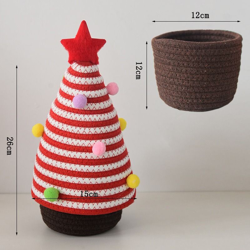 Christmas-themed cotton yarn woven storage basket, Christmas tree-shaped desktop storage box with lid, entryway key and remote control organizer - cosmetic storage box - red and white