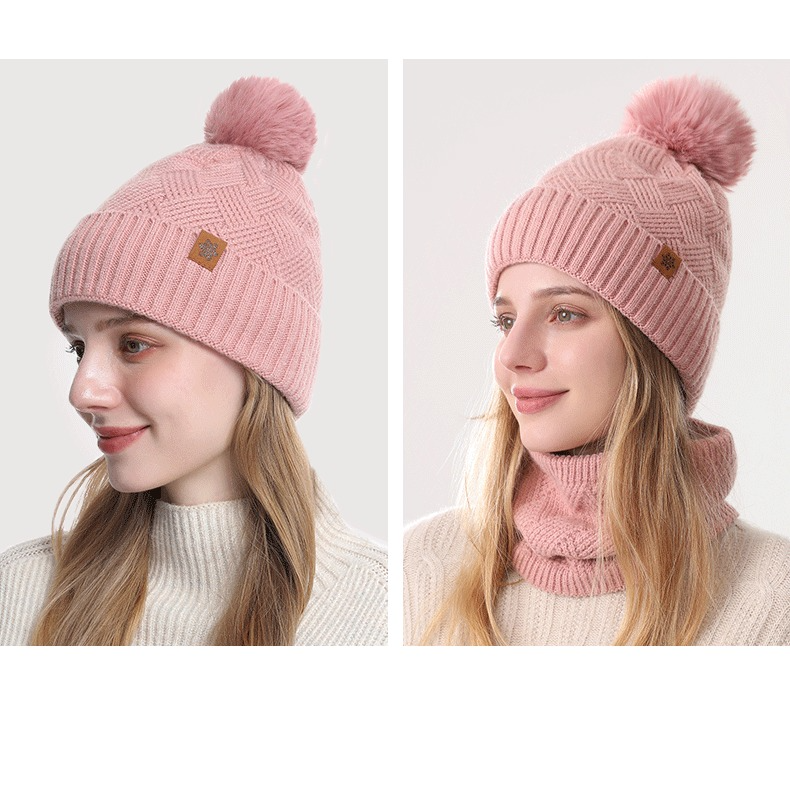 Women's Fashionable Winter 3-Piece Set: Knit Hat, Scarf, and Gloves. A must-have for outdoor skiing and cycling - Pink