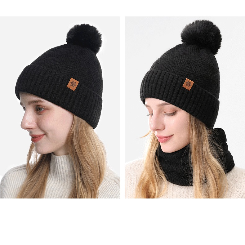 Women's Fashionable Winter 3-Piece Set: Knit Hat, Scarf, and Gloves. A must-have for outdoor skiing and cycling - Black