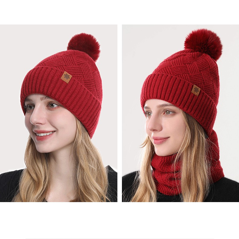 Women's Fashionable Winter 3-Piece Set: Knit Hat, Scarf, and Gloves. A must-have for outdoor skiing and cycling - Red