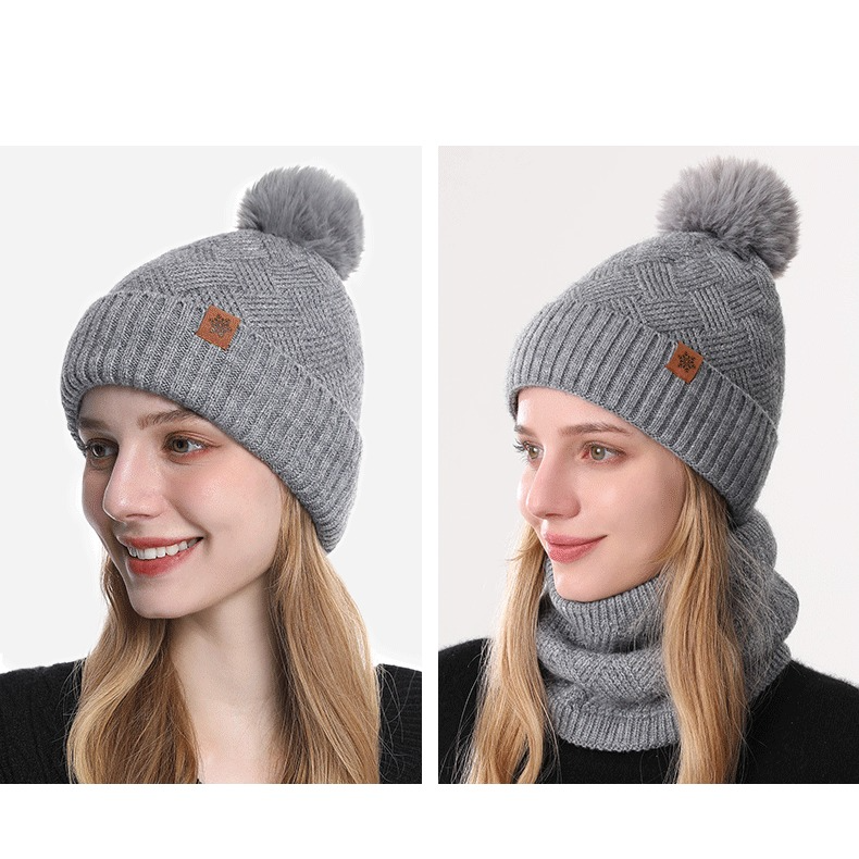 Women's Fashionable Winter 3-Piece Set: Knit Hat, Scarf, and Gloves. A must-have for outdoor skiing and cycling—Gray