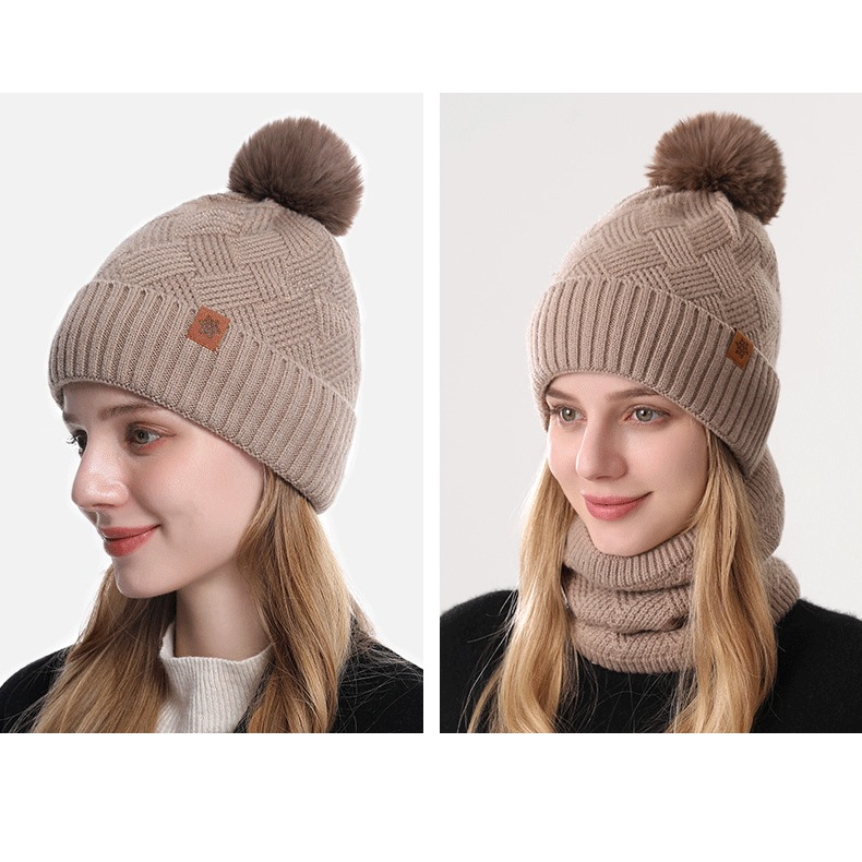 Women's Fashionable Winter 3-Piece Set: Knit Hat, Scarf, and Gloves. A must-have for outdoor skiing and cycling - Khaki