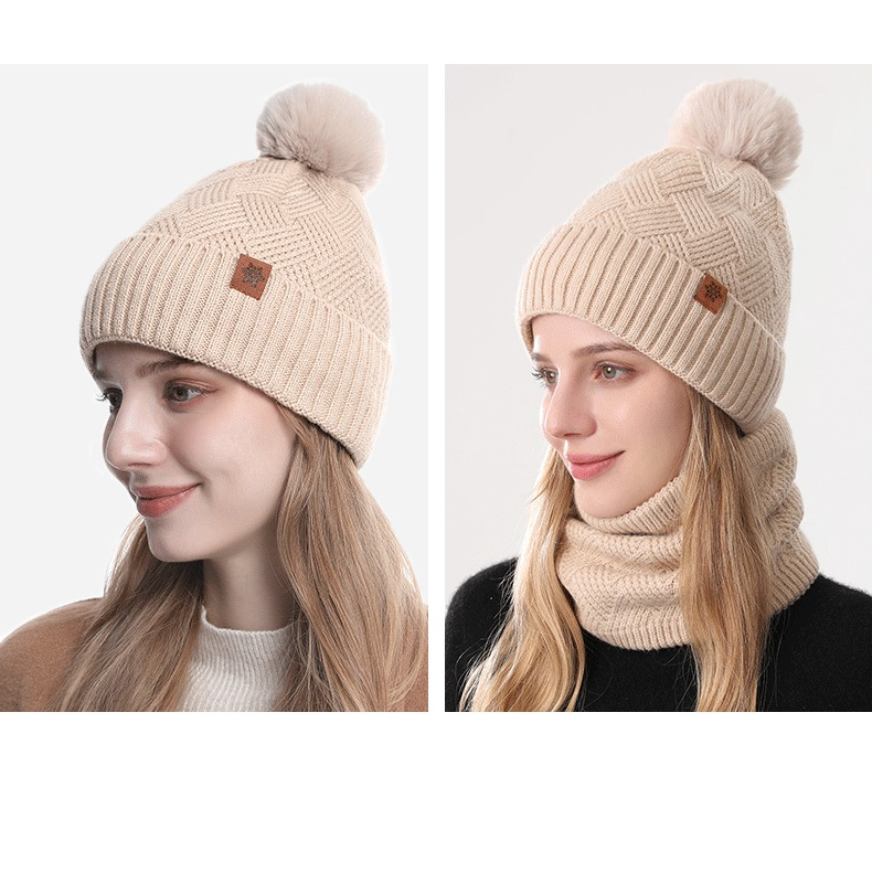 Women's Fashionable Winter 3-Piece Set: Knit Hat, Scarf, and Gloves. A must-have for outdoor skiing and cycling—Beige